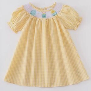 NEW Girls Yellow Plaid Easter Spring Chick Smocked Dress